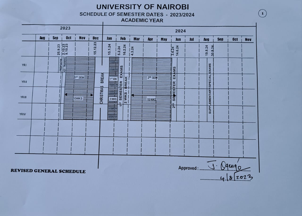 SCHEDULE OF SEMESTER DATES - 2023/2024 ACADEMIC YEAR | DEPARTMENT OF